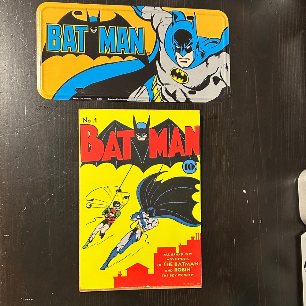 DC Comics Batman Sign and Comic Art - Blue, Yellow, Black